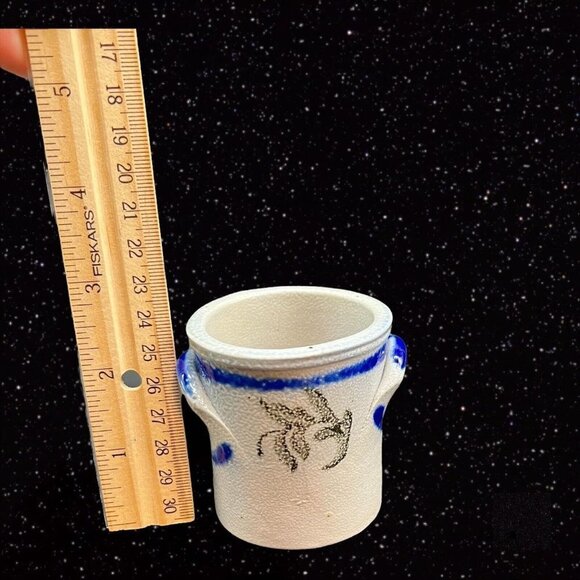 Vintage Salt Glaze Miniature Crock Vase Pottery German Gray Cobalt Blue 2.25”T - Picture 11 of 12